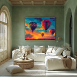 Pop Art Hot Air Ballon - Abenteuer in Sky Poster<br><div class="desc">Diese farbenfrohe Pop Art Heißluftballon-Szene verfügt über mehrere Ballons, die gegen einen atemberaubenden Sonnenuntergang aufsteigen und den Geist der Freiheit und Abenteuer erfassen. Dieses Kunstwerk ist perfekt für diejenigen, die Liebe erforschen und die Schönheit des offenen Himmels, bringt ein Gefühl des Staunens in jeden Raum. Passen Sie den Hauptballon mit...</div>