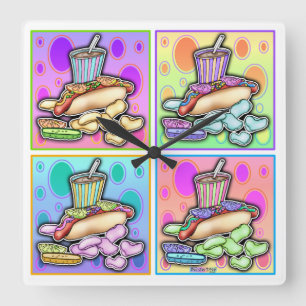 Pop Art HOT DOG WALL CLOCK Quadratische Wanduhr
