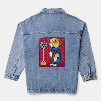 Pop-Art-Hund spielt Instrument Retro-Comic Jeansjacke