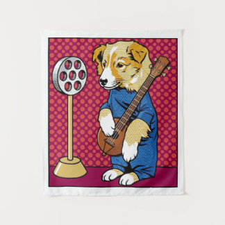Pop-Art-Hund spielt Instrument Retro-Comic Wandteppich