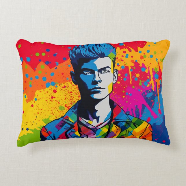 Pop Art Illustration, Stolz Tag und LGBT Dekokissen (Vorderseite)