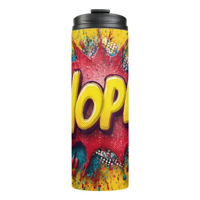 Pop Art Illustration with Bold Yellow 'NOPE Thermosbecher (Vorderseite)