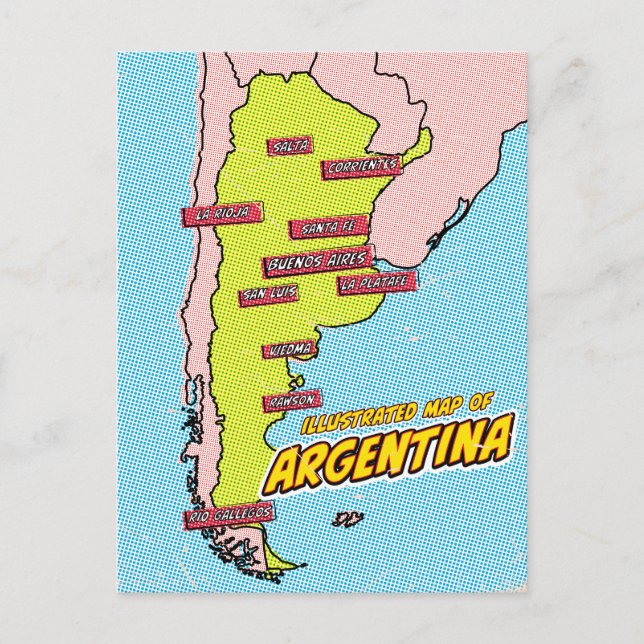 Pop Art Illustriert Argentinien Postkarte (Vorderseite)