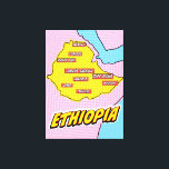 Pop Art Illustriert Äthiopien Karte Leinwanddruck<br><div class="desc">Diese visuell auffällige Landkarte Äthiopiens ist eine Mischung aus Geografie und Pop. Kühne Farben,  ikonische Bilder und spielerische Typografie vereinen sich zu einem einzigartigen und faszinierenden Stück.</div>