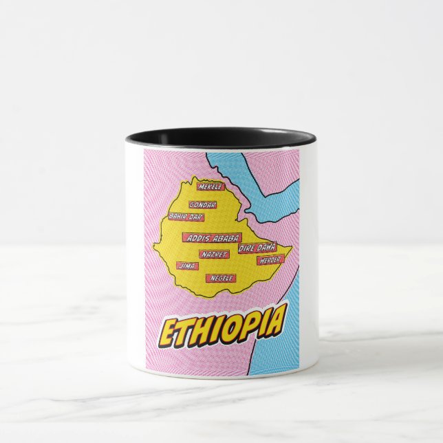 Pop Art Illustriert Äthiopien Karte Tasse (Zentrum)