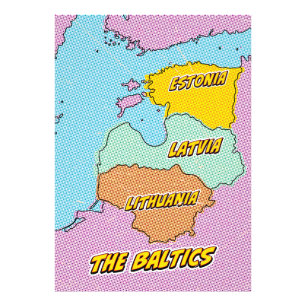 Pop Art Illustriert Baltic Staaten Karte Fotodruck
