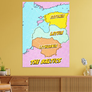 Pop Art Illustriert Baltic Staaten Karte Leinwanddruck