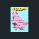 Pop Art Illustriert Barbados Karte Leinwanddruck<br><div class="desc">Eine Kunstkarte im Stil eines Pops von Barbados mit einem hellblauen Hintergrund und einem gepunkteten Muster.</div>