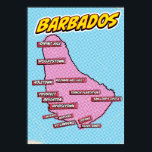 Pop Art Illustriert Barbados Karte Poster<br><div class="desc">Eine Kunstkarte im Stil eines Pops von Barbados mit einem hellblauen Hintergrund und einem gepunkteten Muster.</div>