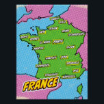 Pop Art Illustriert France Karte Poster<br><div class="desc">Pop Art Illustriert Frankreich Europäische Karte in einem schönen Vintagen abgenutzten Stil.</div>