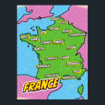 Pop Art Illustriert France Karte Poster<br><div class="desc">Pop Art Illustriert Frankreich Europäische Karte in einem schönen Vintagen abgenutzten Stil.</div>