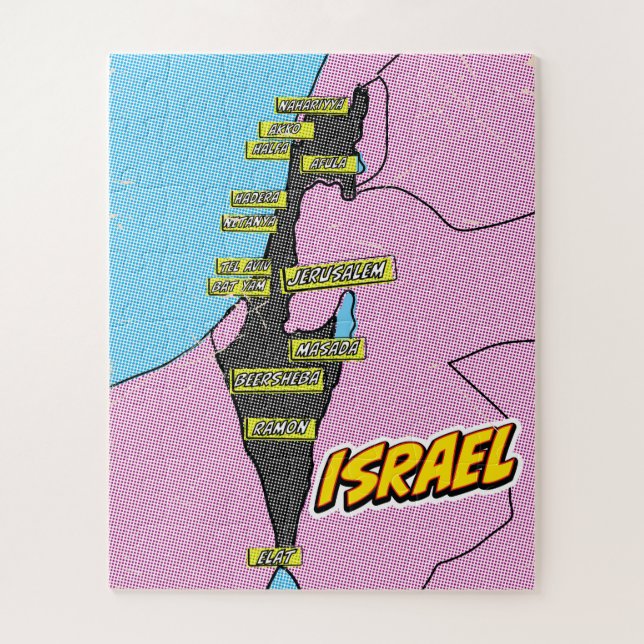 Pop Art Illustriert Israel Karte (Vertikal)