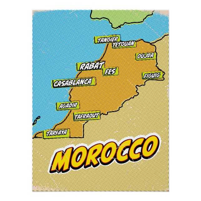 Pop Art Illustriert Marokko Karte Poster (Vorderseite)
