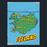 Pop Art Illustriert New York City Karte Poster<br><div class="desc">Eine Kunstkarte im Pop-Stil Islands mit einem hellblauen Hintergrund und einem gepunkteten Muster. Die Karte selbst ist grün mit schwarzen Konturen und zeigt verschiedene Städte mit roten Punkten und gelben Sprachblasen. Die Namen der Städte sind in fett weißen Buchstaben in den Sprechblasen geschrieben.</div>