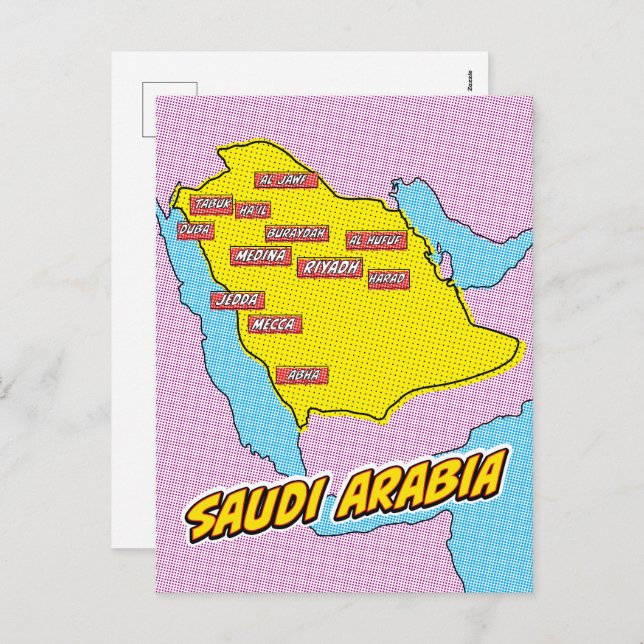 Pop Art Illustriert Saudi-Arabien Karte (Vorne/Hinten)