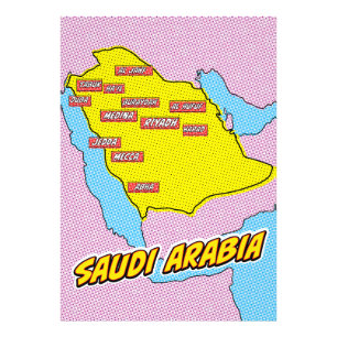 Pop Art Illustriert Saudi-Arabien Karte Fotodruck