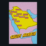 Pop Art Illustriert Saudi-Arabien Karte Poster<br><div class="desc">Diese sehenswerte Landkarte Saudi-Arabiens ist eine Mischung aus Geografie und Pop. Kühne Farben,  ikonische Bilder und spielerische Typografie vereinen sich zu einem einzigartigen und faszinierenden Werk.</div>