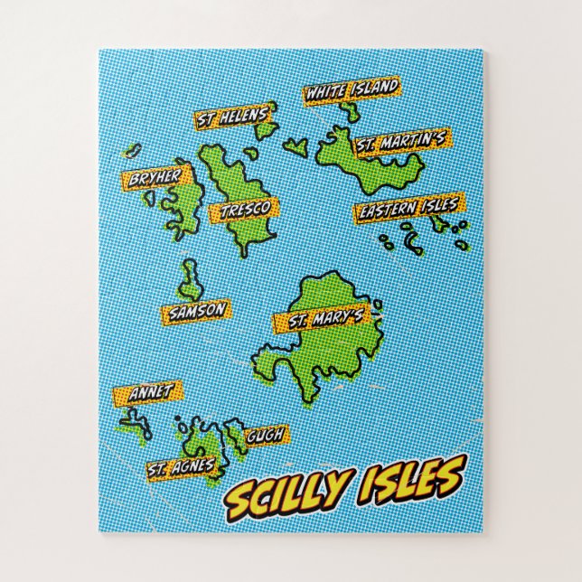 Pop Art Illustriert Scilly Isles Karte (Vertikal)
