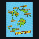 Pop Art Illustriert Scilly Isles Karte Poster<br><div class="desc">Pop Art Illustriert Scilly Isles UK Karte in einem schönen Vintagen abgenutzten Stil.</div>