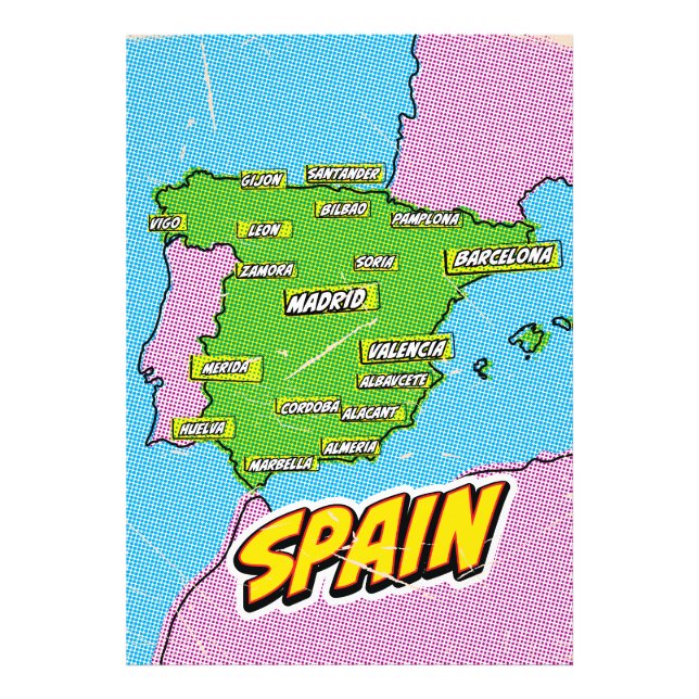 Pop Art Illustriert Spain Maps Fotodruck (Vorne)
