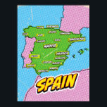Pop Art Illustriert Spain Maps Poster<br><div class="desc">Pop Art Illustriert Spanien Europa Karte in einem schönen Vintagen abgenutzten Stil.</div>