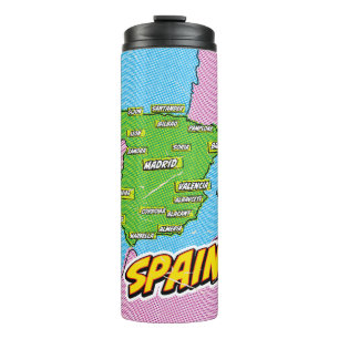 Pop Art Illustriert Spain Maps Thermosbecher