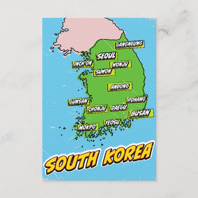 Pop Art Illustriert Südkorea Karte (Vorderseite)