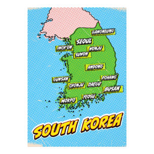 Pop Art Illustriert Südkorea Karte Fotodruck