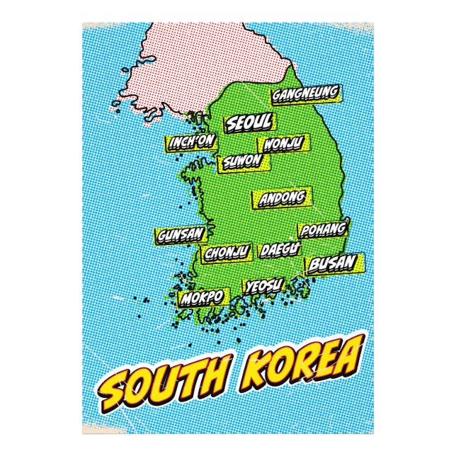 Pop Art Illustriert Südkorea Karte Fotodruck (Vorne)