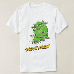Pop Art Illustriert Südkorea Karte T-Shirt