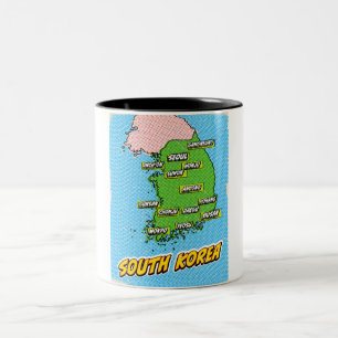 Pop Art Illustriert Südkorea Karte Zweifarbige Tasse