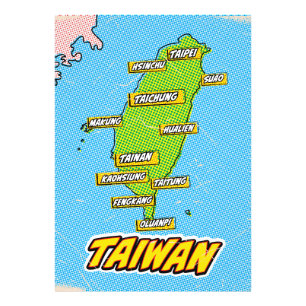 Pop Art Illustriert Taiwan Karte Fotodruck