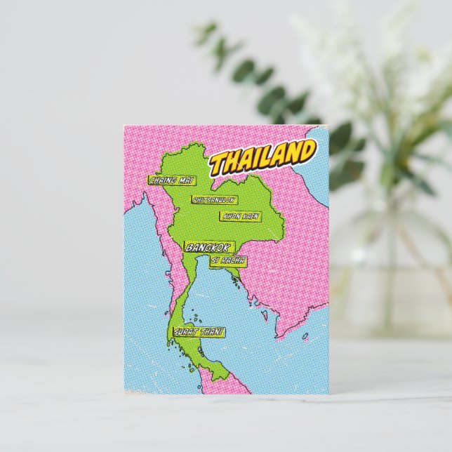 Pop Art Illustriert Thailand Karte (Stehend Vorderseite)