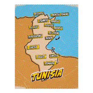Pop Art Illustriert Tunesien Karte Poster