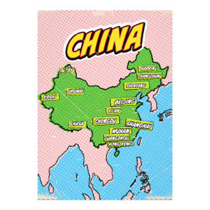 Pop-Art-illustrierte China-Karte Fotodruck