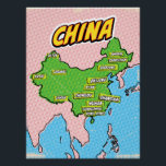 Pop Art Illustrierte China Karte Poster<br><div class="desc">Pop Art Illustrierte China asiatische Karte in einem schönen Vintagen abgenutzten Stil.</div>
