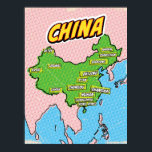 Pop Art Illustrierte China Karte Poster<br><div class="desc">Pop Art Illustrierte China asiatische Karte in einem schönen Vintagen abgenutzten Stil.</div>