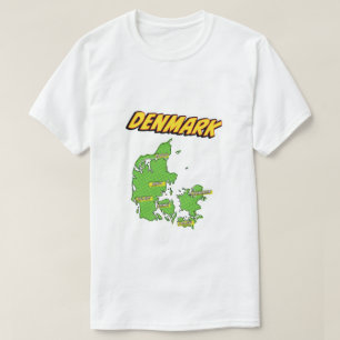 Pop-Art-illustrierte Dänemark-Karte T-Shirt