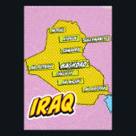 Pop Art Illustrierte Irak-Karte Fotodruck<br><div class="desc">Diese visuell auffällige Irakkarte ist eine Mischung aus Geografie und Pop-Kunst. Kühne Farben,  ikonische Bilder und spielerische Typografie vereinen sich zu einem einzigartigen und faszinierenden Werk.</div>