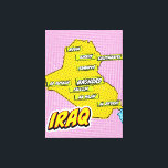 Pop Art Illustrierte Irak-Karte Leinwanddruck<br><div class="desc">Diese visuell auffällige Irakkarte ist eine Mischung aus Geografie und Pop-Kunst. Kühne Farben, ikonische Bilder und spielerische Typografie vereinen sich zu einem einzigartigen und faszinierenden Werk.</div>