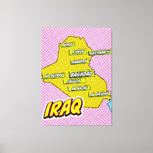 Pop Art Illustrierte Irak-Karte Leinwanddruck