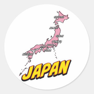 Pop-Art-illustrierte Japan-Karte Runder Aufkleber