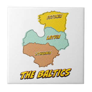 Pop-Art-illustrierte Karte der baltischen Staaten Fliese