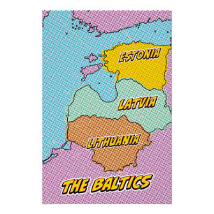 Pop-Art-illustrierte Karte der baltischen Staaten Poster