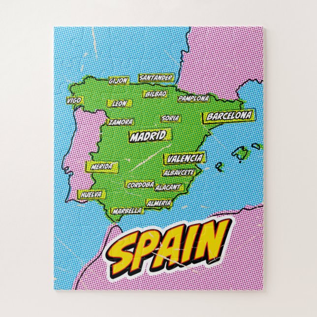Pop-Art-illustrierte Spanienkarte (Vertikal)