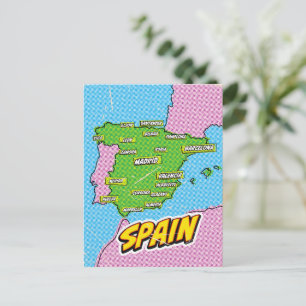Pop-Art-illustrierte Spanienkarte Postkarte