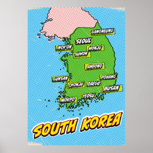 Pop-Art-illustrierte Südkorea-Karte Poster