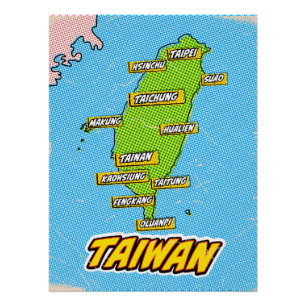 Pop-Art-illustrierte Taiwan-Karte Poster