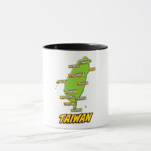 Pop-Art-illustrierte Taiwan-Karte Tasse