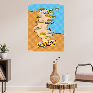 Pop-Art-Illustrierte Tunesien-Karte Poster